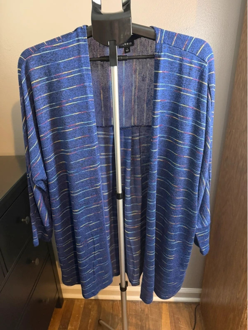 Torrid Size 1 Blue Multicolor Striped Open Front Long Cardigan